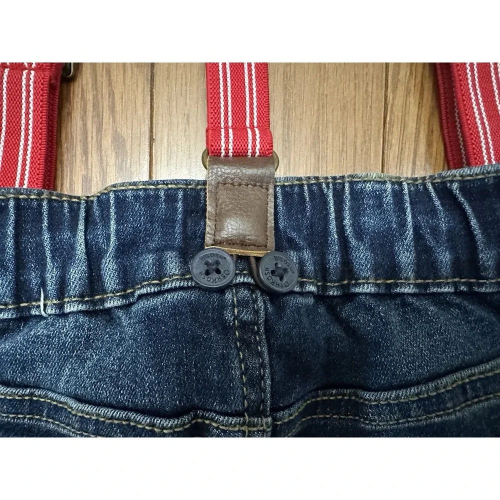 OshKosh B'gosh Boys 4T Lined Stretch  Jeans Red Suspenders Dark Wash NWT